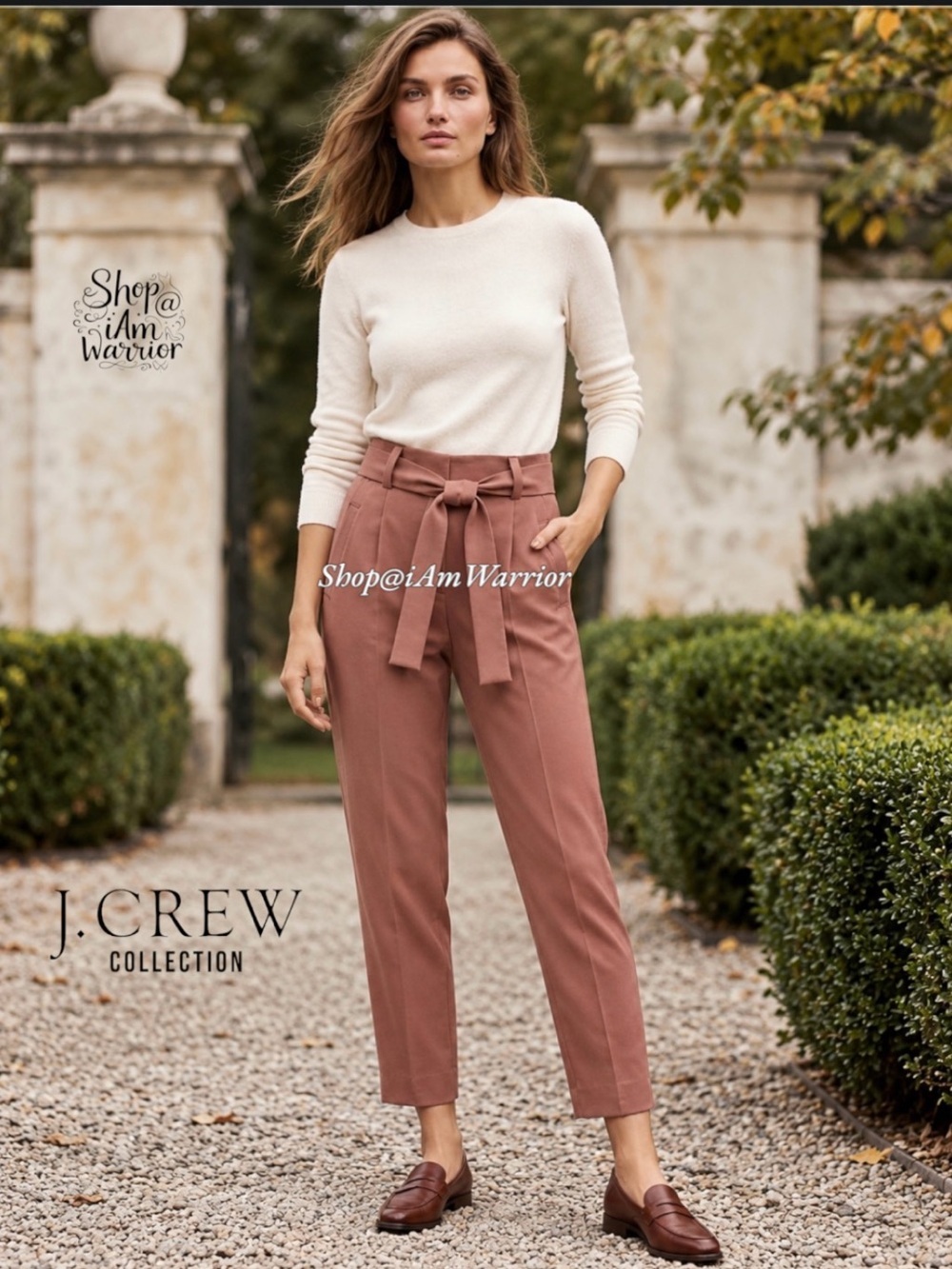 J.Crew Collection Tie-Waist Rose Wool High-Rise Tapered Trousers shop@iAmWarrior